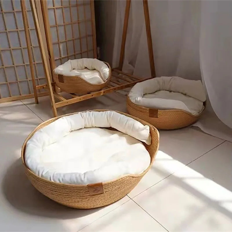 Basket Bamboo Weaved Pet Bed