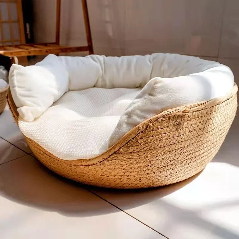 Basket Bamboo Weaved Pet Bed