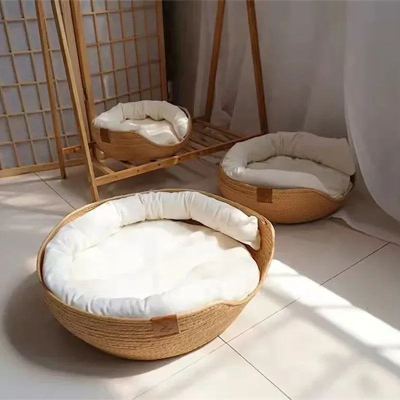 Basket Bamboo Weaved Pet Bed