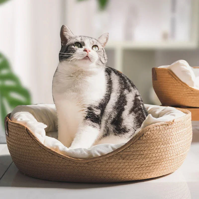 Basket Bamboo Weaved Pet Bed